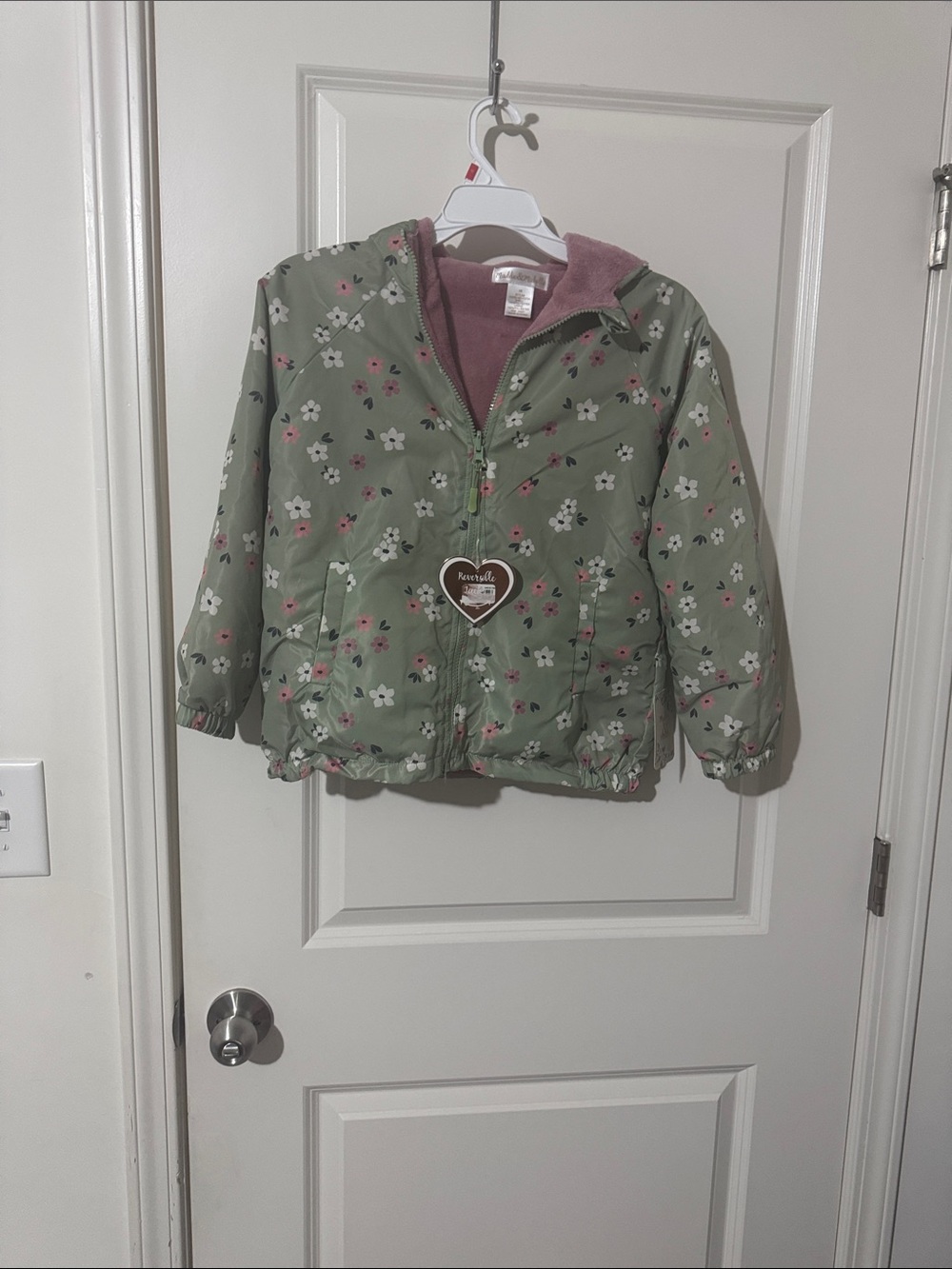 New- Back to school - Floral Hooded reversible Jacket - Green with Pink Lining